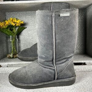 BearPaw Gray Leather Sheepskin Lined Winter Boots Shoes Size 6